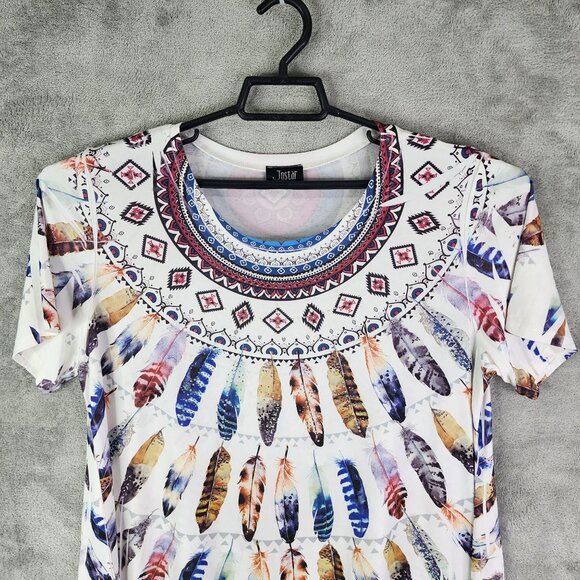 Women's Jostar Feather Print Short Sleeve Top Shirt Short Sleeve Round Neck XL - Picture 6 of 11